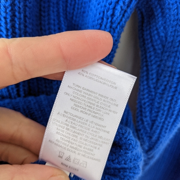 EXPRESS chunky oversized colorblock royal blue ribbed knit crewneck sweater - Picture 8 of 8